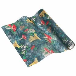 Talking Tables Groene herbruikbare tafelloper met paddestoelthema voor kerstdecoratie-herfstfeestdecoraties, stof, 2 m x 30 cm