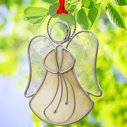 KUNDGLA Engel Glas-in-lood Zonnevanger, Decoratief Metalen Zonnevanger voor Binnenramen, Cadeaus voor Vrienden, Moeder Leraar, Verjaardag, Kerstboom, Vakantie Opknoping Decor (Gele Engel)