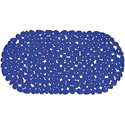 MSV Tappetino per Vasca da Bagno Pebbles 39x99cm in Blu Scuro, Tessuto, 39 x 99