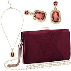 Juego de 3 bolsos para mujer, bolso de noche, bolso vintage para boda, banquete, bolso retro, pendientes y collar, conjunto de joyas, Terciopelo, poliéster mezclado, Terciopelo