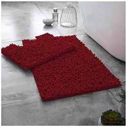 GC GAVENO CAVAILIA Super Absorbent Loop Bath Mat Non Slip, Pedestal Mat For Toilet, Bath Mats For bathroom, Deep Red, Regular
