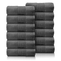 GC GAVENO CAVAILIA 12 Pack Face Towels Set (30x30 CM) - Cotton Face Cloths - Quick Drying & Highly Absorbent Fingertip Towel Washcloth For Bathroom, Spa, Gym Towels - Charcoal