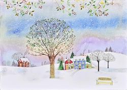 Village Twilight Deluxe Boxed Holiday Cards (20 kaarten, 21 zelfsluitende enveloppen)