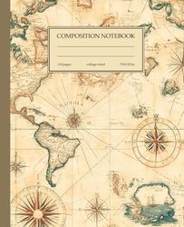 Composition Notebook College Ruled: Vintage Maps Illustation Journal for School, Office, Work | 110 Pages, 7.5" x 9.25"