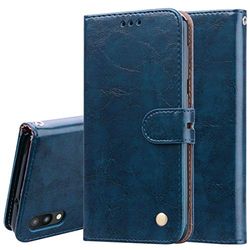 Carcasa de telefono Business Style Funda de Cuero Horizontal con Textura de Cera de Aceite for Galaxy M10, con Soporte y Ranuras for Tarjetas y Billetera (Negro) (Color : Azul)