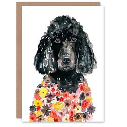 Artery8 Black Poodle Colourful Flower Fur Coat Dog Lover For Her Woman Birthday Card