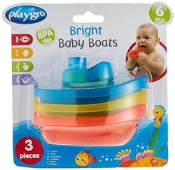 Playgro Barquitos Flotantes, 3 piezas, Sin BPA, Desde los 6 Meses, Bright Baby Boats, Azul/Rojo/Amarillo, 40146 (0183454)