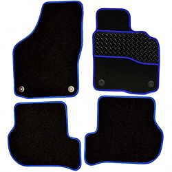 Sakura DD2070BU Tailored Car Mats, Black with Rubber Heelpad - Blue Trim