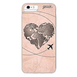 Gocase World Map Heart Vintage hoes | compatibel met iPhone 6 Plus / 6S Plus | transparant met print | siliconen doorzichtige TPU beschermhoes krasbestendig telefoonhoes | wereldkaart hart