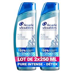 Head & Shoulders Pure Intense Détox Du Cuir Chevelu Shampooing Antipelliculaire 2x250 ml, Aux Minéraux Marins, Pour Cuir Chevelu Gras, Jusqu’à 100 % des pellicules éliminées