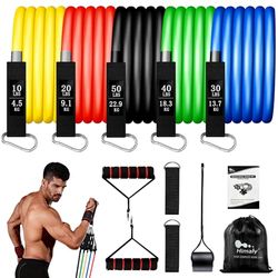 Weerstandsbanden, set van 5 stuks, met handvat, tot 68 kg, krachttraining, fitnessbuizen, spanbanden, trainingsbanden, fitnessapparatuur, voor dames en heren, voor thuisgebruik, fysieke