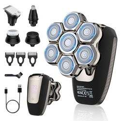 BarberBoss 7D Bald Head Shaver for Men: Magnetic Rotary Shaver, 5-in-1 Electric Groomer with LED Display, USB-C Charging, Beard & Nose Trimmer, All-in-One Facial Grooming Kit | QR-2025