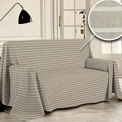 PENSIERI DELICATI Telo Copridivano 250 x 290 cm Made in Italy, Telo Copritutto 100% Cotone Puro Riciclato Tinto in Filo, Fantasia a Righe Beige, Ideale Come Telo Arredo, Salva Divano, Coperta Picnic