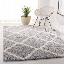 Safavieh Tapis Shag pour Salon, Salle à Manger, Chambre à Coucher - Parma Shag Collection à Poils Courts, Gris et crème, 91 x 152 cm