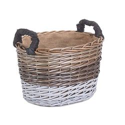 Red Hamper Large Oval Triple Tone Chunky Wicker Lined Storage Basket, Brown