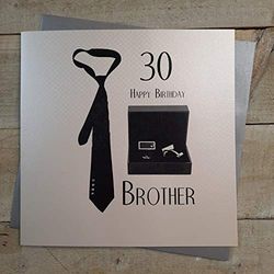 White Cotton Cards Code xsbc30-b grote stropdas en manchetknopen"30 Happy Birthday Brother" handgemaakt 30 verjaardag kaart
