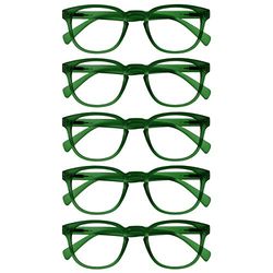 OPULIZE Pop Reading Glasses 5 Pack Fun Round Matt Frame Moss Green Spring Hinges Scratch Resistant Mens Womens RRRRR2-6 +3.00