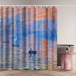Doody woo Wall Bathroom Shower Curtain Set with Hooks,Impression Sunrise by Claude Monet,Home Art Paintings Pictures for Bathroom