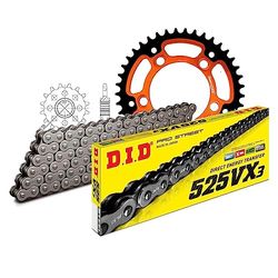 Kettingset DID Stealth 525VX3 / 112 eindeloos oranje voor KTM Adventure R S 990 cc Bj. 2008-2014