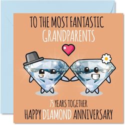 Cute Diamond Anniversary Card for Grandparents - 75 Years Together - Happy 75th Wedding Anniversary Cards for Nanny Grandad Grandma, 145mm Greeting Cards Anniversaries