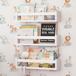 NATURE SUPPLIES | Set van 3 witte planken voor de kinderkamer | Kinderboekenplanken voor aan de muur | Houten planken voor slaapkamer, badkamer en keuken | Boekenplank | Witte wandplanken voor kinderen
