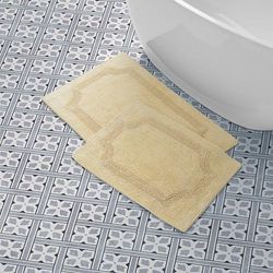 Laura Ashley Laymb005964 réversible Coton Tapis de Bain, 43,2 x 61 cm, Aqua, Jaune, 2-Piece Set