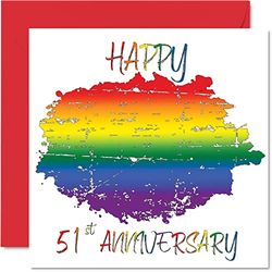 LGBT Gay 61e verjaardag kaart voor man vrouw - gelukkig aniversary - gelukkige 51e bruiloft verjaardag kaart voor partner, 145mm x 145mm gay pride lbt wenskaarten voor vijftigste jubilea