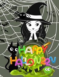 Happy Halloween: Easy ,Scary And Fun Coloring Book For Kids Ages 4-8