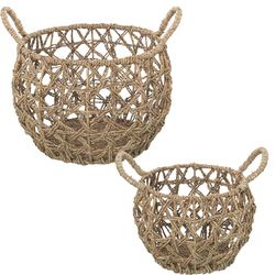 DRW Set van 2 manden van zeegras in naturel, 35 x 23/31 en 25 x 18/24 cm