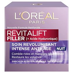 L'Oréal Paris Revitalift Filler Soin Nuit Revolumisant Anti-rides & volume, anti-âge, concentre-se em ácido hialurónico - 50 ml