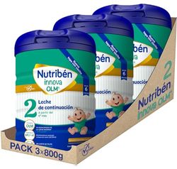 Nutribén Innova 2 - Leche en Polvo Bebé Continuación | Leche de Fórmula a Partir de los 6 Meses | sin Aceite de Palma | con Cacito Dosificador | Con OLM, BPL1 y DHA | 3 Botes de 800g