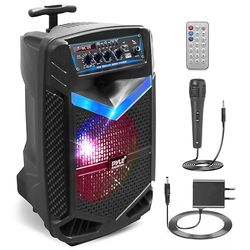 Pyle Bluetooth Luidspreker,Draagbare Speaker met Wielen,400 W,Knipperende Lichten,Incl. Afstandsbediening,Stroomadapter en Bekabelde Microfoon