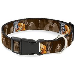 Buckle-Down Collare in plastica con Clip – Lady And Tramp 2 Pose/Spaghetti Bacio Scena Marrone, Poliestere, 1" W-9-15 Neck-Small