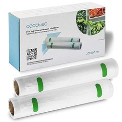 Cecotec Confezione da 2 rotoli per sigillatrice sottovuoto Superficie goffrata, lunghezza 6 metri, consente di realizzare sacchetti di dimensioni personalizzate, senza BPA (larghezza 20 cm)