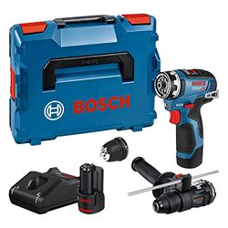 Bosch Professional 12V System GSR 12V-35 FC - Atornillador a batería (Brushless, 35 Nm, 2 cabezales FlexiClick, 2 baterías x 3.0 Ah, en L-BOXX)