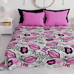 PETTI Artigiani Italiani - Spring Summer 265 x 260 Two-Seater Children's Bedspread, Light Blanket for Double Beds, Lipstick Design, White, 100% Made in Italy
