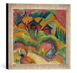 Ingelijste foto van Ernst Ludwig Kirchner "Drie Hütten am Hügel, rode hutten", kunstdruk in hoogwaardige handgemaakte fotolijst, 30x30 cm, zilver Raya