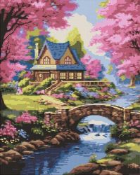 IDEYKA Une maison en fleurs - Kits de peinture diamant pour adultes - Peinture diamant à points pour débutants - Mosaïque de diamant sur cadre - Kits de peinture de pierres précieuses - Kits de