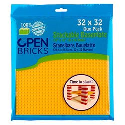 OPEN BRICKS Lot de 2 plaques de Construction 32 x 32 (25,5 x 25,5 cm), Jaune/Jaune, compatibles avec Toutes Les Marques Leader, utilisables des Deux côtés.
