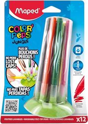 Maped Jungle Innovation Felt pens - 12 Washable Colouring Pens With Compact Storage System - No More Lost Lids!