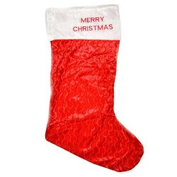SHATCHI Womens Deluxe 88cm Long Red Velvet Christmas Stocking Santa Sack Socks Gifts Bag Jumbo Merry Print Decorations, Red/White, 88cm EU