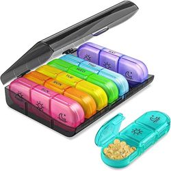 Weekly Pill Box for Morning, Noon and Evening, 7 Day 21 Compartments, Large Capacity for Pocket or Trouser Pocket, for Vitamins, Supplements and Medicines (Multi-Colour)