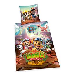 Herding Paw Patrol Dino räddningsbäddsset, örngott 80 x 80 cm, påslakan 135 x 200 cm, med dragkedja, 100% bomull/renforcé, flerfärgad