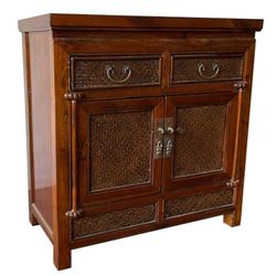 Aparador De Madera Y Rattan De 2 Puertas Y 2 Cajones Acabado