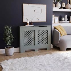 Vida Designs Oxford Radiatorafdekking, traditionele, grijs-gelakte kast van middeldichte vezelplaat, middelgroot