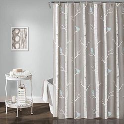 Lush Decor Oiseau sur l'arbre Rideau de Douche, Gris/Bleu, 182,9 x 182,9 cm