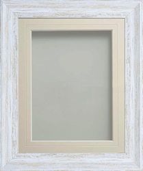 Frame Company Lynton Rustic White Photo Frame with Ivory V-Groove Mount, 9x7 for 6x4 inch, fitted with perspex