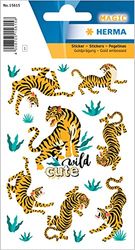 HERMA 15615 Wild Tiger Stickers with Elegant Gold Embossing Made of Foil, Gold Embossing, Permanent, 1 Sheet / 16 Stickers