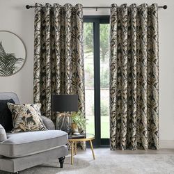 Laurence Llewelyn-Bowen - Rideaux Jacquard Noirs avec Feuilles Florales/fougères - Rideaux de Luxe pour Salon et Chambre à Coucher - Collection Paradise Palm Tree - 117 x 137 cm (l x L)