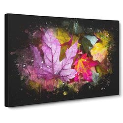 Colourful Autumn Leaves Paint Splash Modern Art Canvas Wall Art Print Ready to Hang, Framed Picture for Living Room Bedroom Home Office Décor, 30x20 Inch (76x50 cm)
